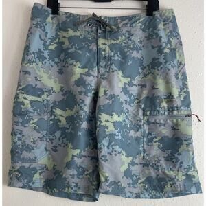 Simms Solarflex Board Shorts Mens Large Blue Fishing Camo Swim Digital Surf